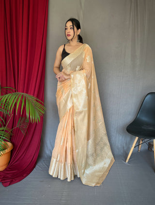 Saanvi Cotton Rose Gold Woven Saree Peach Clothsvilla