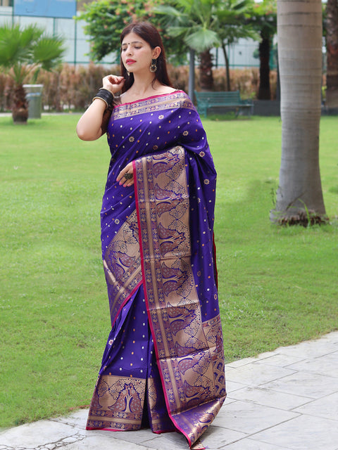 Sangam Soft Silk Saree Three Colored Zari Woven Saree Violet Blue Clothsvilla Main image