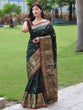 Load image into Gallery viewer, Sangam Soft Silk Saree Three Colored Zari Woven Saree Dark Green Clothsvilla