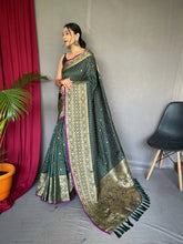 Load image into Gallery viewer, Kalindi Soft Silk Checks Woven Saree Dark Green Clothsvilla