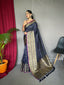 Kalindi Soft Silk Checks Woven Saree Dark Blue Clothsvilla