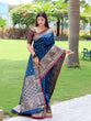 Load image into Gallery viewer, Sangam Soft Silk Saree Three Colored Zari Woven Saree Dusk Blue Clothsvilla