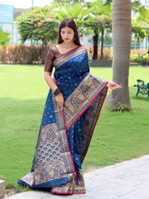 Load image into Gallery viewer, Sangam Soft Silk Saree Three Colored Zari Woven Saree Dusk Blue Clothsvilla