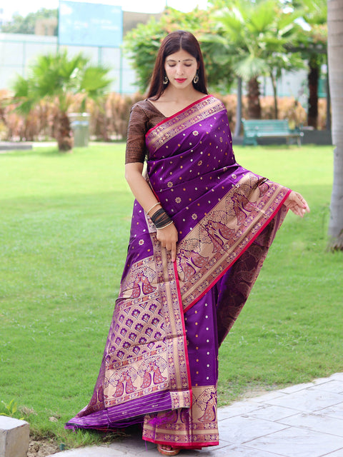Sangam Soft Silk Saree Three Colored Zari Woven Saree Purple Clothsvilla Main image