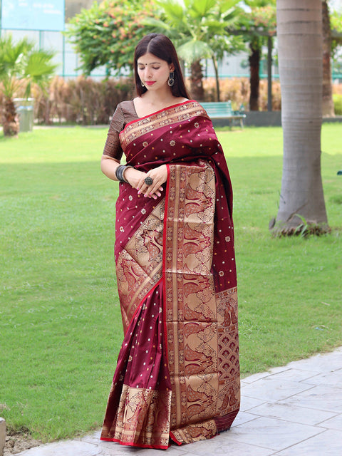 Sangam Soft Silk Saree Three Colored Zari Woven Saree Brown Clothsvilla Main image