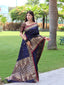 Sangam Soft Silk Saree Three Colored Zari Woven Dark Blue Clothsvilla