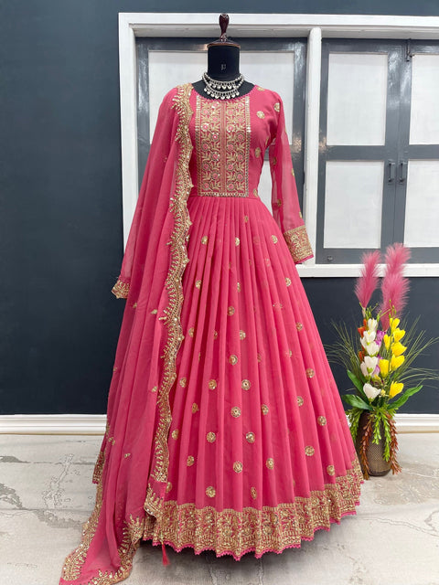 Designer Pink Color Embroidery Work Gown Clothsvilla Main image