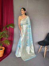 Load image into Gallery viewer, Ladli Cotton Slub Minakari Woven Saree Powder Blue Clothsvilla