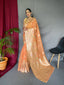 Ladli Cotton Slub Minakari Woven Saree Peach Orange Clothsvilla