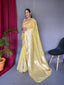 Ladli Cotton Slub Minakari Woven Saree Yellow Clothsvilla