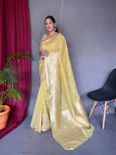 Load image into Gallery viewer, Ladli Cotton Slub Minakari Woven Saree Yellow Clothsvilla