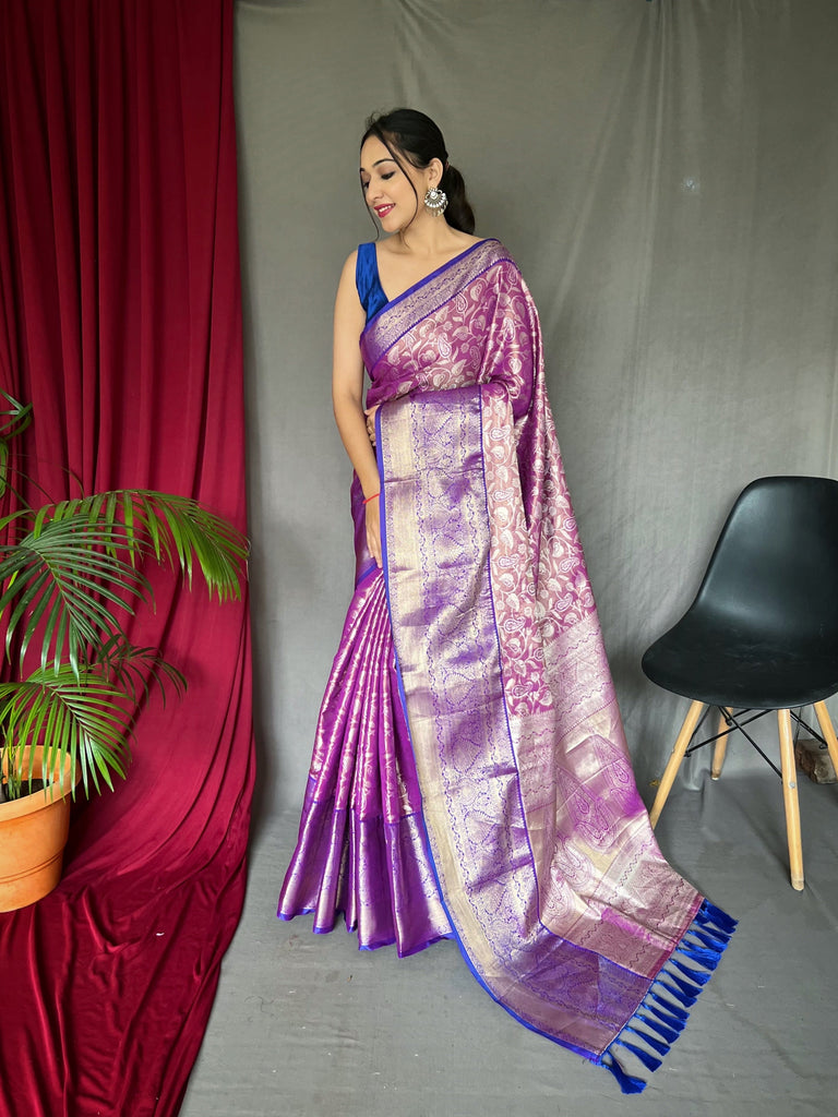 Kanjeevaram Silk Jaal Woven Saree Warm Purple Clothsvilla