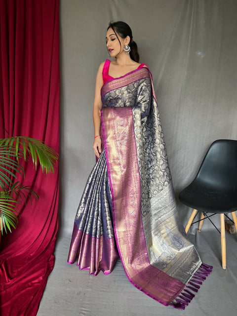 Smokey Grey Saree in Kanjeevaram Silk Clothsvilla Main image