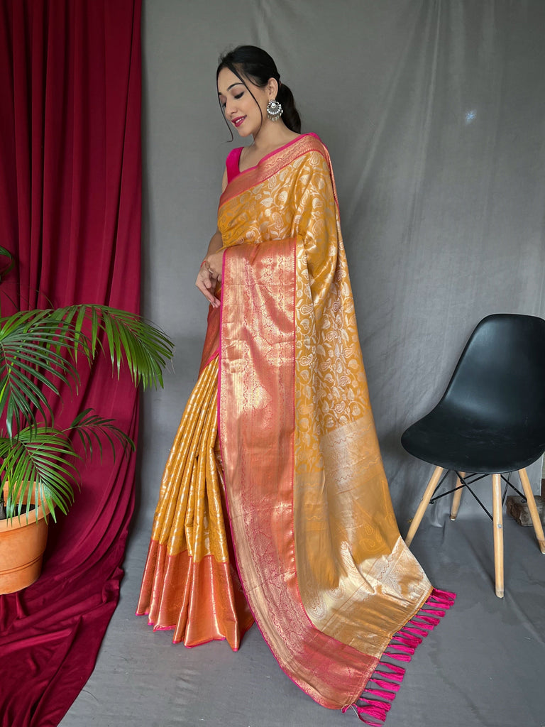 Kanjeevaram Silk Jaal Woven Saree Dusty Orange Clothsvilla