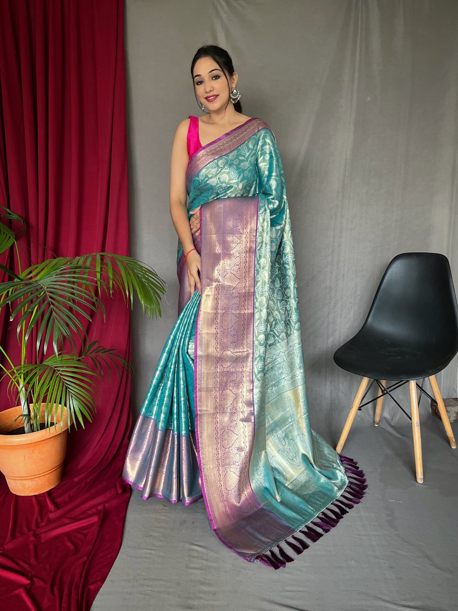 Kanjeevaram Silk Jaal Woven Saree Sea Green Clothsvilla