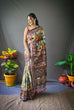 Load image into Gallery viewer, Cotton Kalamkari Printed Saree Olive Green Clothsvilla