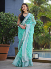 Load image into Gallery viewer, Pure Organza Embroidered Work Saree Light Sea Green Clothsvilla