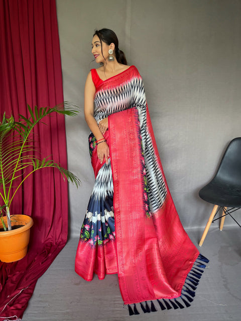 Shrikala Gala Chevron Kalamkari Printed Woven Saree Clothsvilla Main image