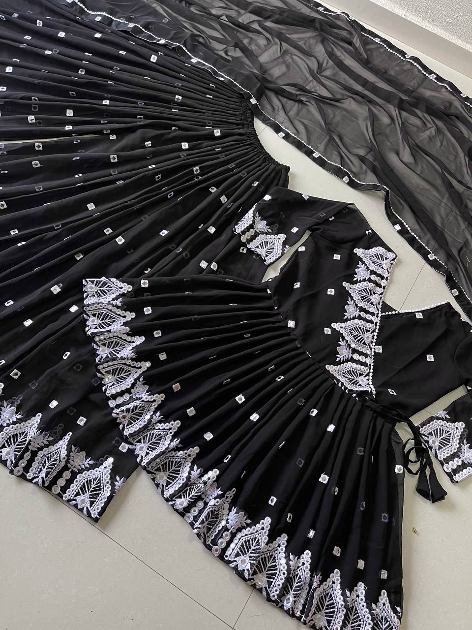 Fancy Black Color Mirror Work Sharara Suit Clothsvilla Main image