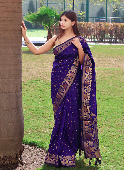 Suhani Silk Saree with Floral Border and Pallu Violet Clothsvilla Main image