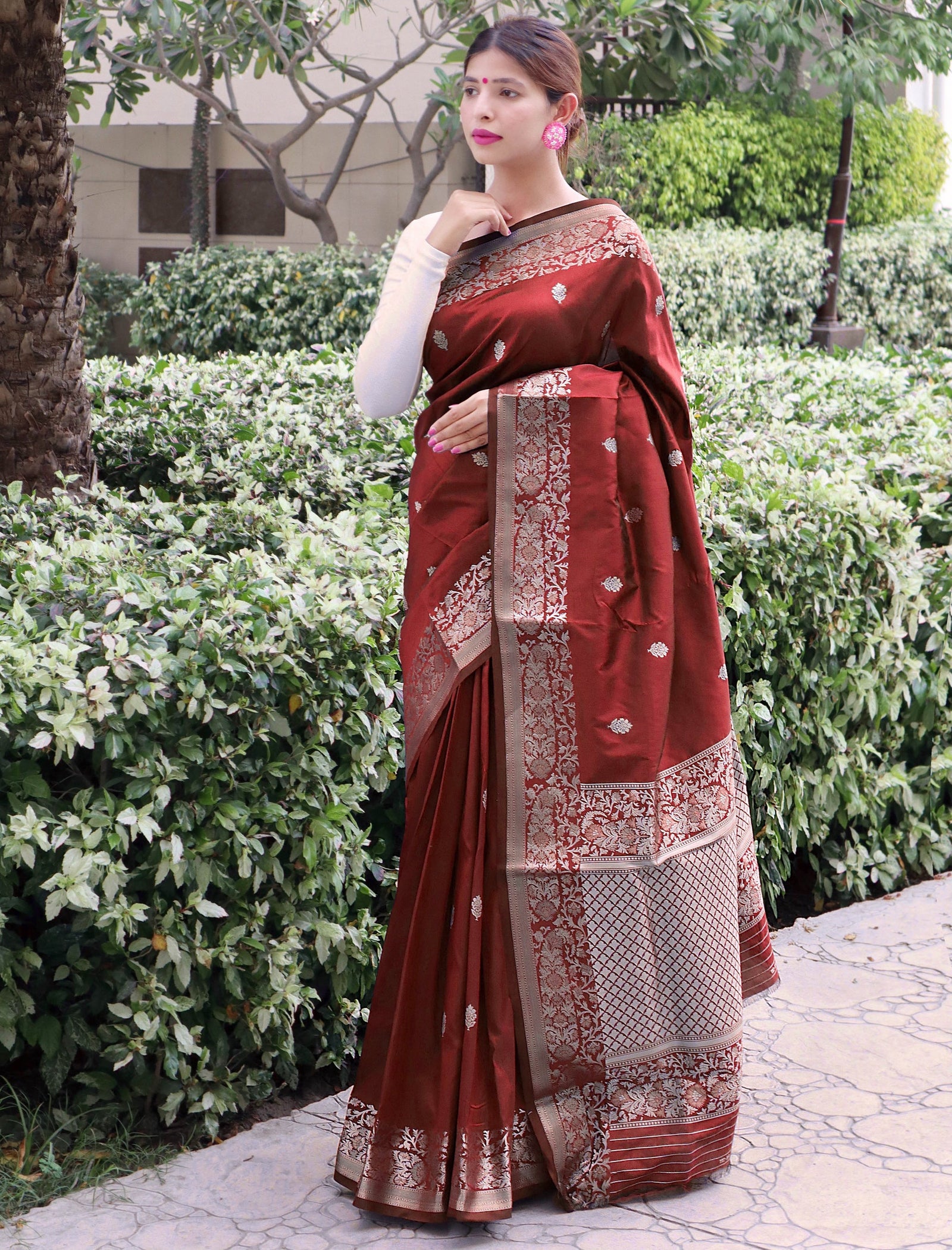 Soft Silk Woven Maroon Brown Clothsvilla