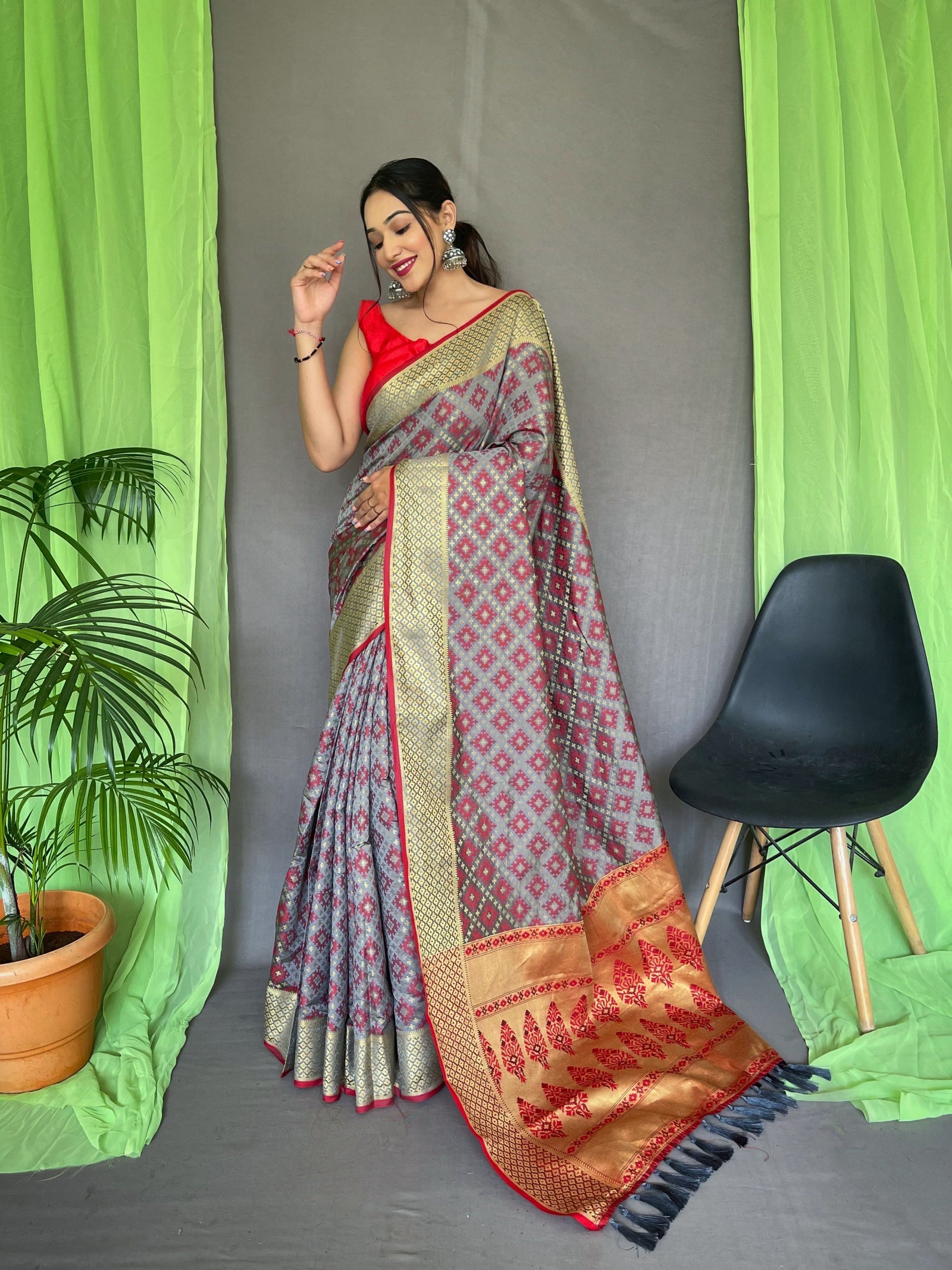 Patola Silk Woven Saree Vol. 7 Contrast Grey Clothsvilla