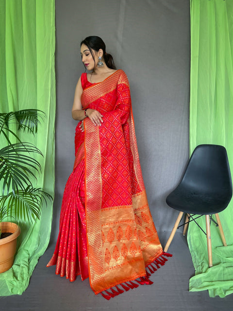 Patola Silk Woven Saree Vol. 7 Contrast Red Clothsvilla Main image