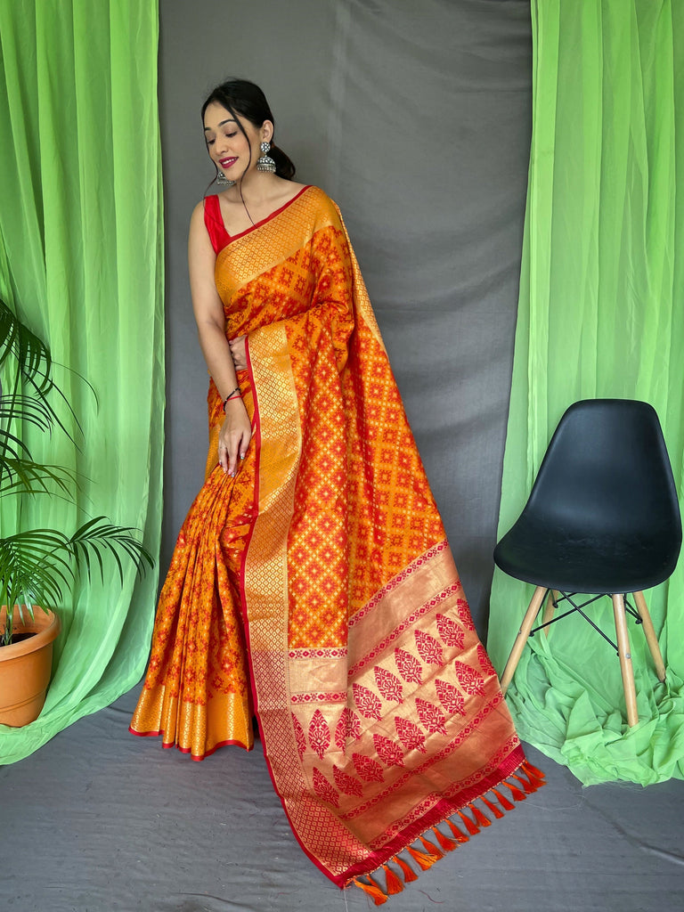 Patola Silk Woven Saree Vol. 7 Contrast Orange Clothsvilla