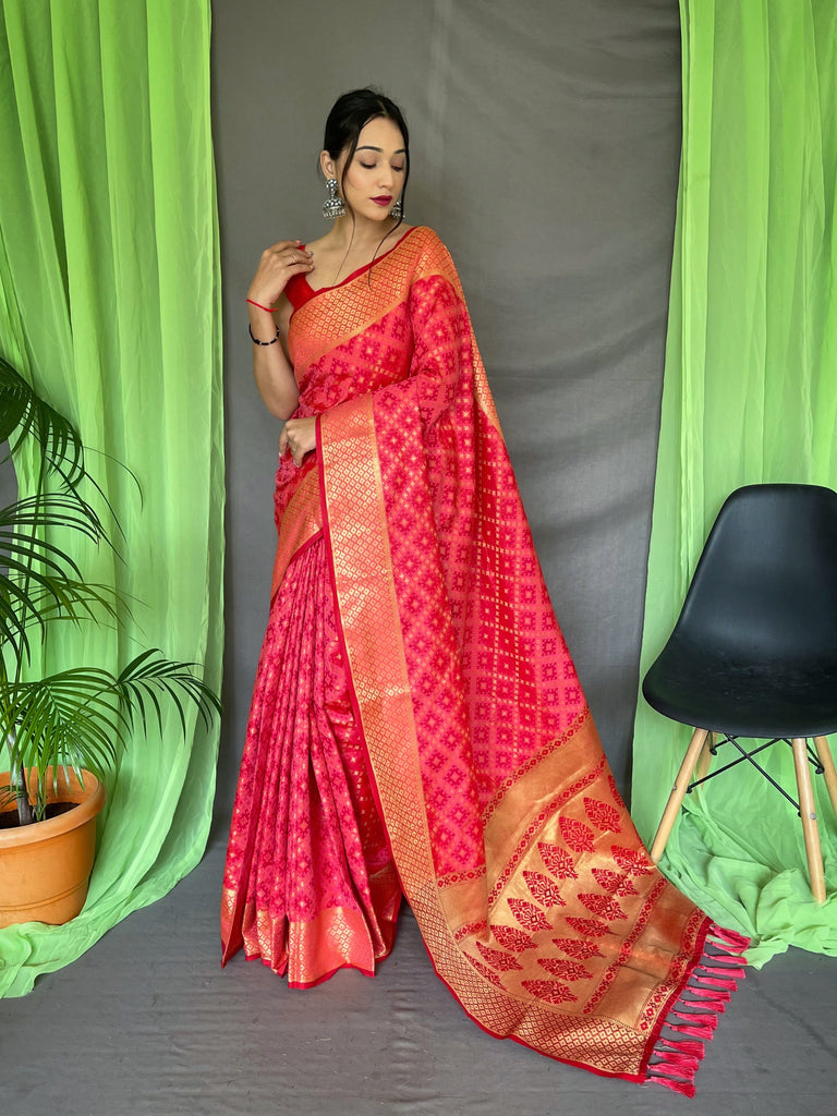 Patola Silk Woven Saree Vol. 7 Contrast Peach Clothsvilla