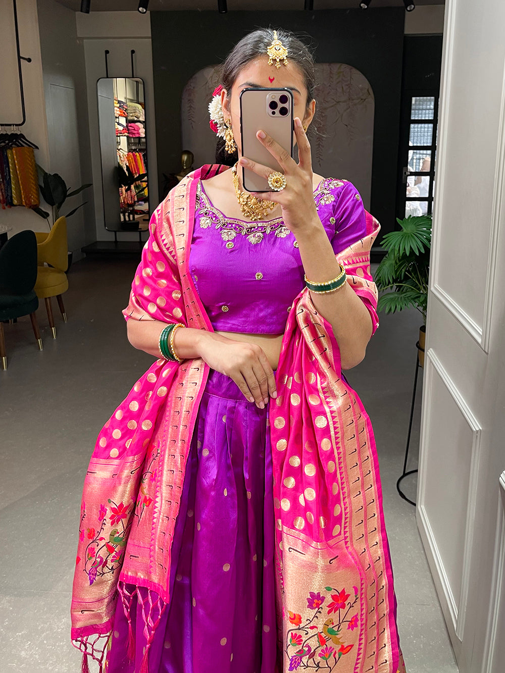 Purple Color Weaving Zari Work jacquard Paithani Silk Lehenga Choli ClothsVilla.com