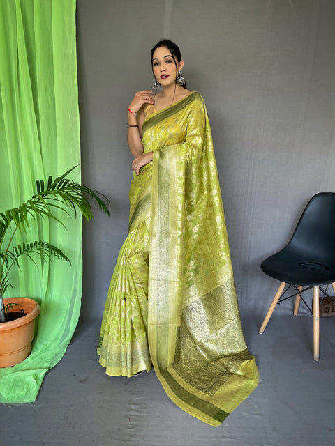 Organza Jaal Woven Saree Green Clothsvilla Main image
