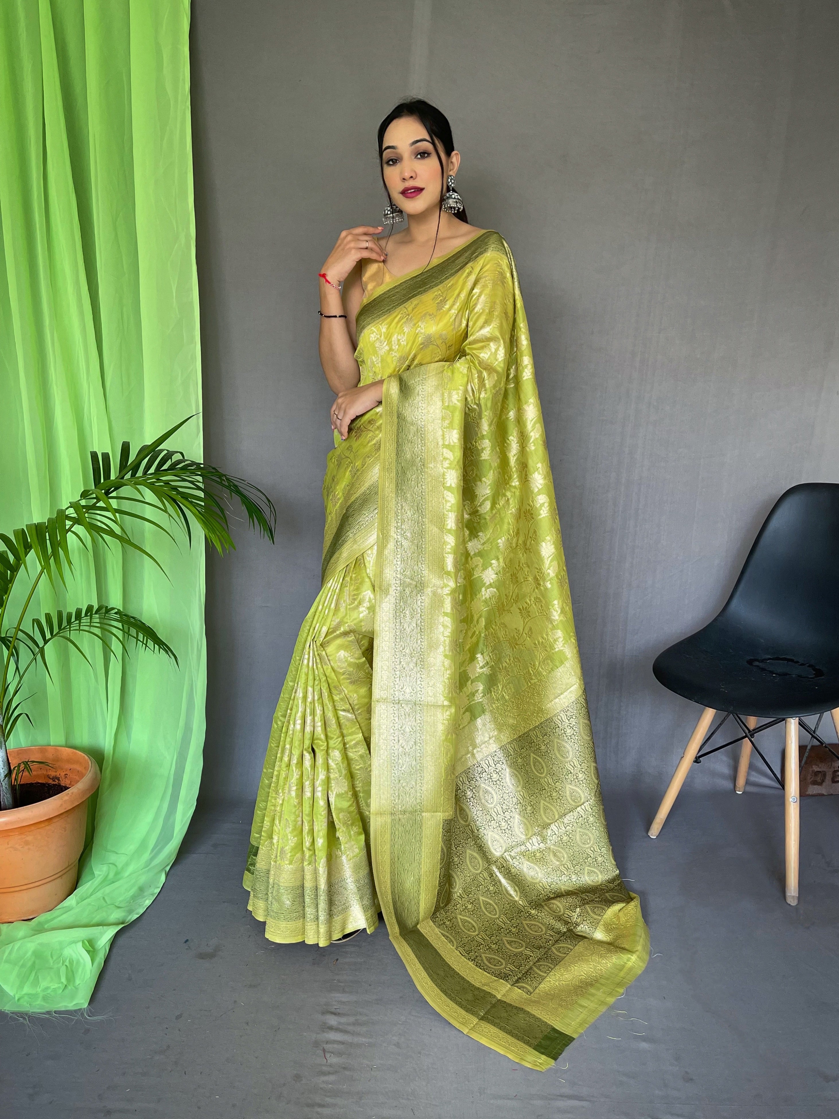 Organza Jaal Woven Saree Green Clothsvilla