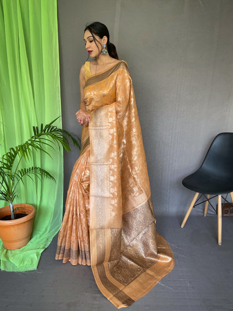 Organza Jaal Woven Saree Peach Clothsvilla Main image
