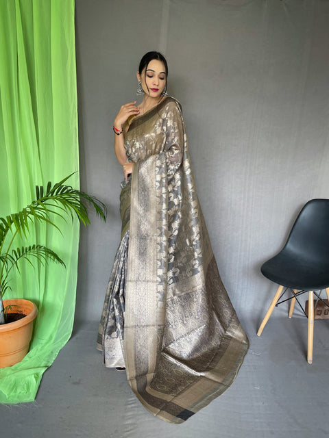 Organza Jaal Woven Saree Carbon Grey Clothsvilla Main image