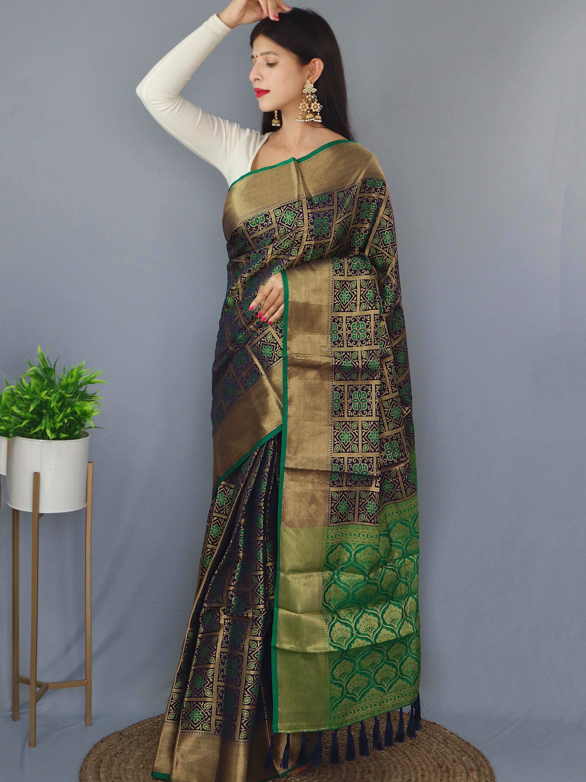 Patola Silk N.Blue with Green Clothsvilla Main image