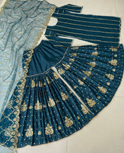 Load image into Gallery viewer, Fancy Teal Blue Color Sequence Work Silk Sharara Suit Clothsvilla