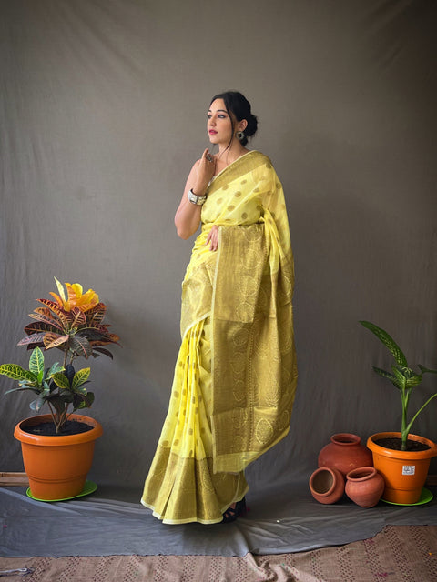 Linen Copper Woven Saree Yellow Clothsvilla Main image