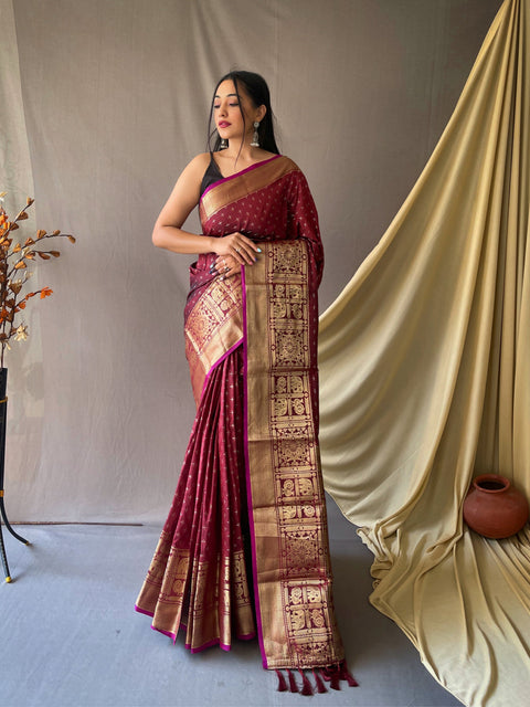 Suhasini Soft Silk Woven Saree Maroon Brown Clothsvilla Main image