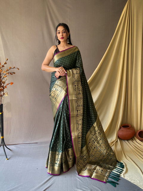 Suhasini Soft Silk Woven Saree Bottle Green Clothsvilla Main image