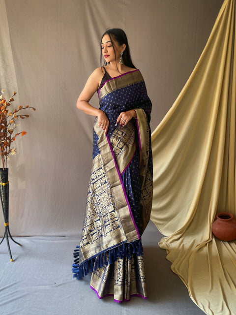 Suhasini Soft Silk Woven Saree Navy Blue Clothsvilla Main image
