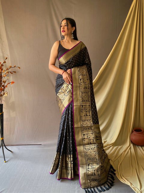 Suhasini Soft Silk Woven Saree Black Clothsvilla Main image