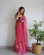 Organza Hand Painted Floral Saree Raspberry Rose Clothsvilla