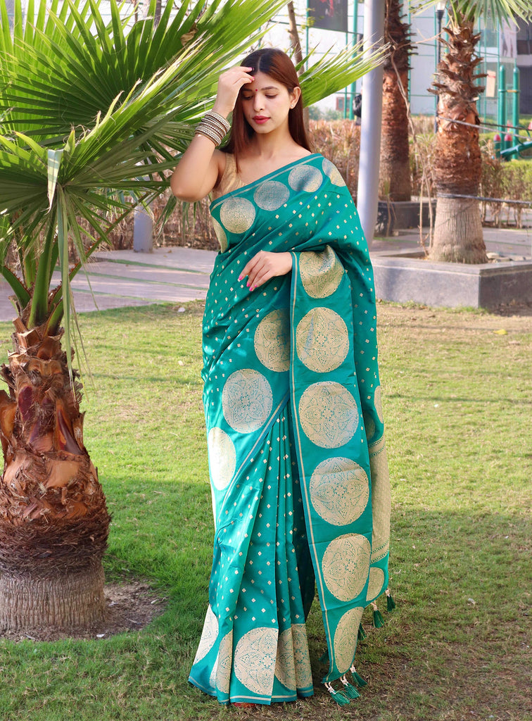 Rama Green Saree in Soft Silk For Women