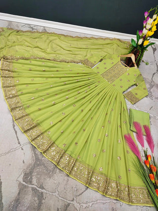 Designer Light Green Color Embroidery Work Gown Clothsvilla