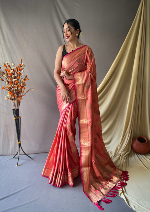 Kasturi Cotton Woven Saree Salmon Pink Clothsvilla Main image