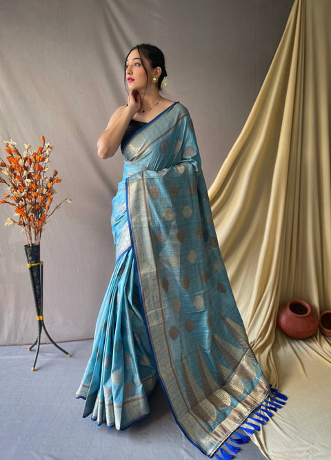 Kasturi Cotton Woven Saree Denim Blue Clothsvilla Main image