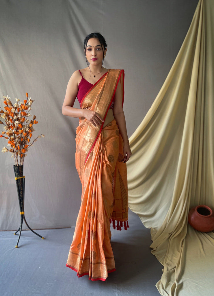 Kasturi Cotton Woven Saree Peach Clothsvilla