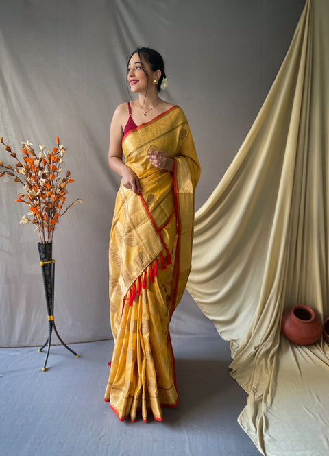 Kasturi Cotton Woven Saree Yellow Clothsvilla Main image