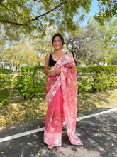 Load image into Gallery viewer, Pure Soft Organza Chikankari Viscose Thread Work Saree Pink Clothsvilla