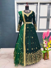 Load image into Gallery viewer, Adorable Green Color Sequence Work Velvet Gown Clothsvilla
